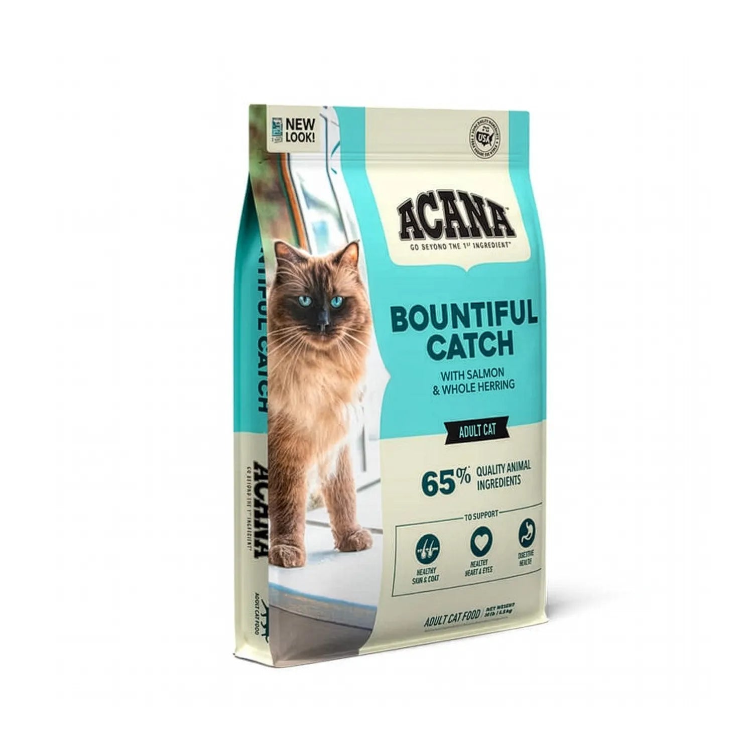 Acana Bountiful Catch para Gatos alimento seco con salmón salvaje, bagre y arenque, receta rica en proteína para gatos adultos.