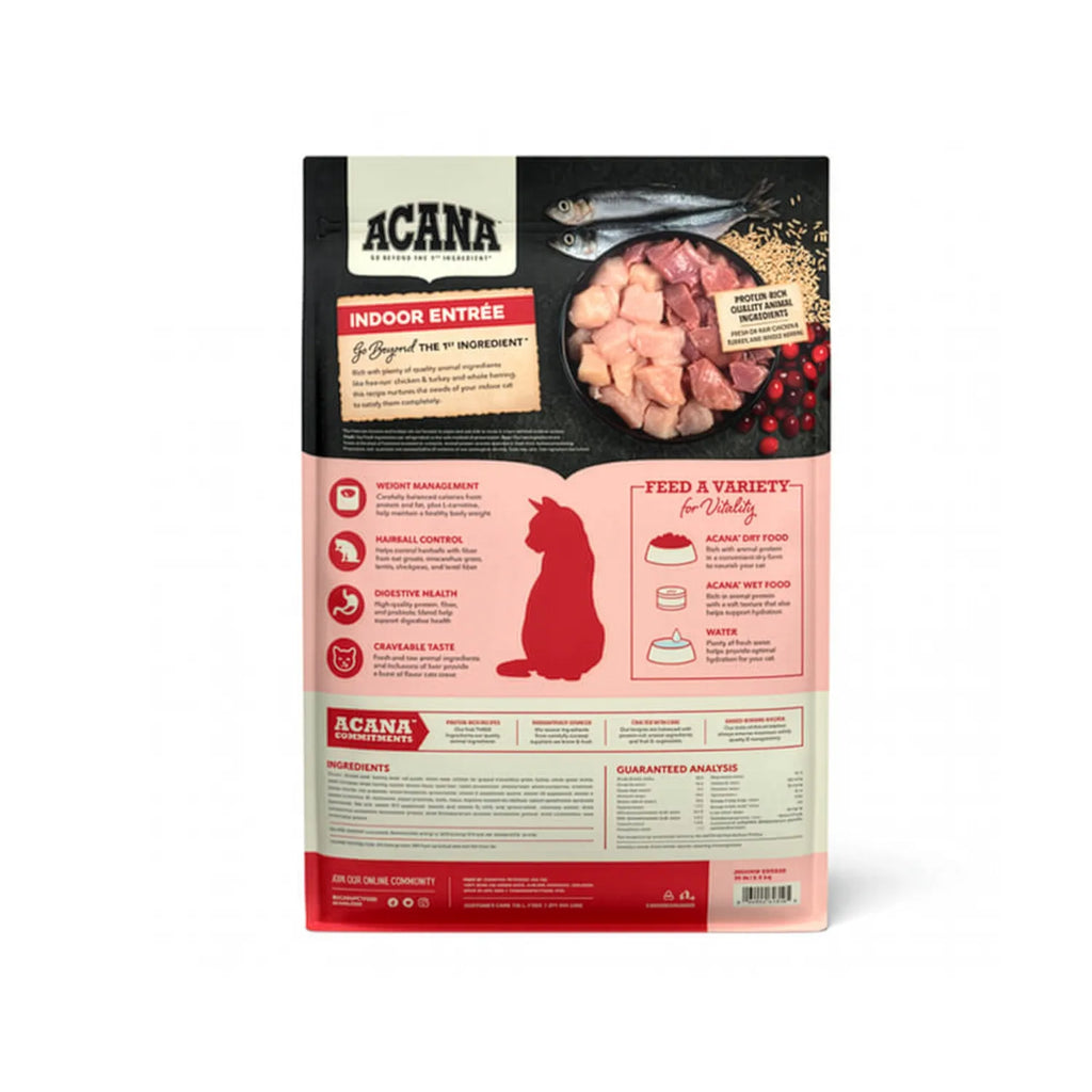 Acana Entrée para Gatos Indoor alimento seco con pollo y pavo criados en libertad, receta rica en proteína para gatos de interior.