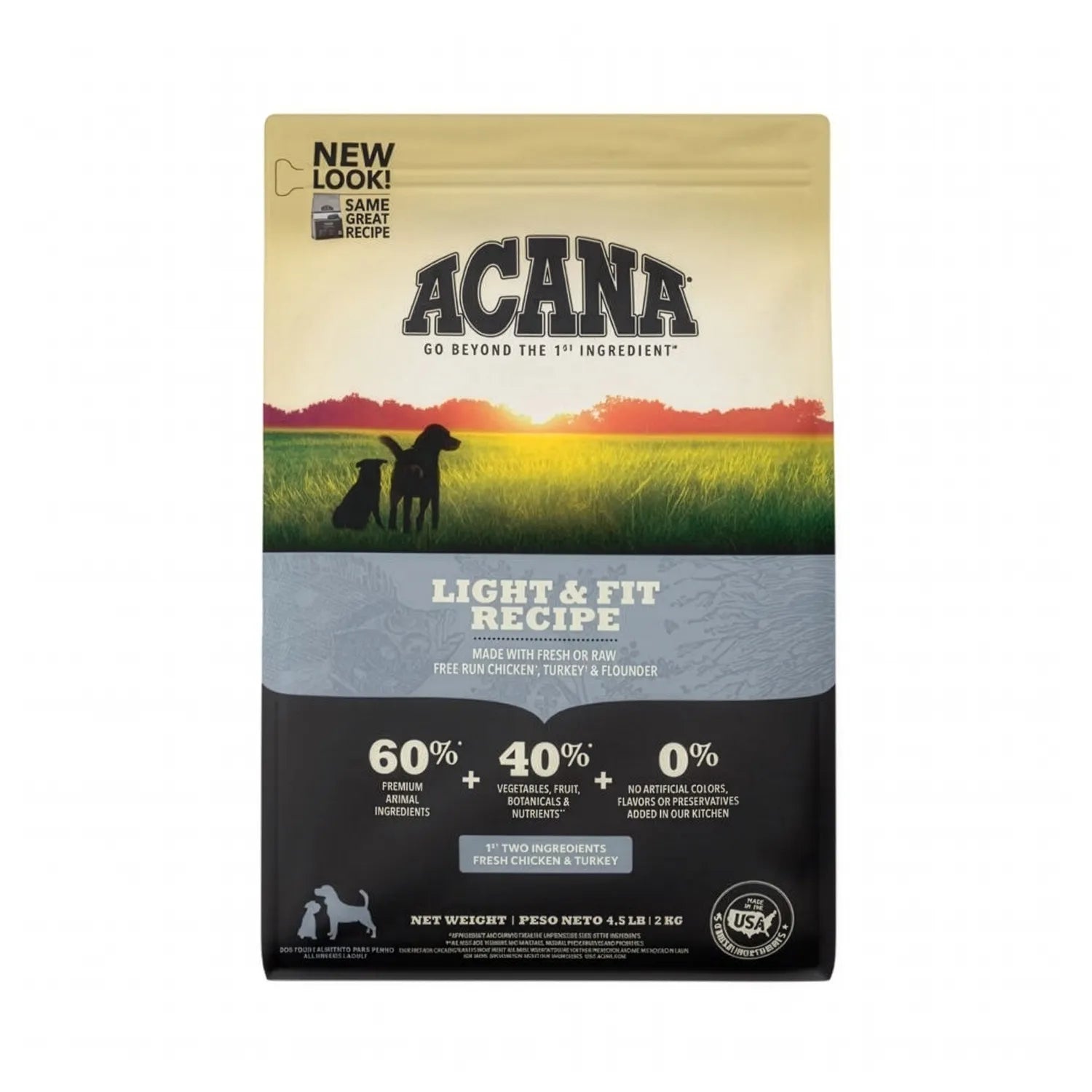 Acana Heritage "Light & Fit" para Perros alimento seco con pollo fresco y merluza, receta baja en grasa para control de peso en perros.