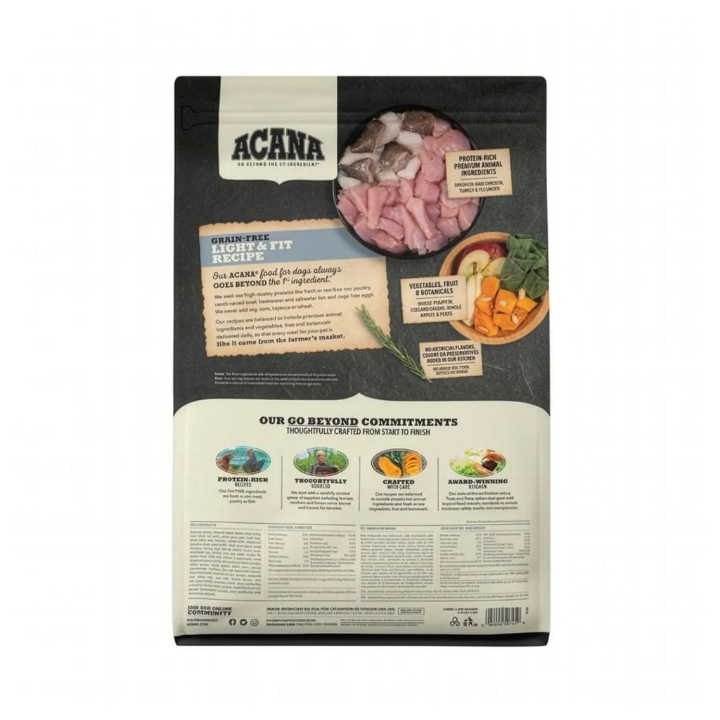 Acana Heritage "Light & Fit" para Perros alimento seco con pollo fresco y merluza, receta baja en grasa para control de peso en perros.