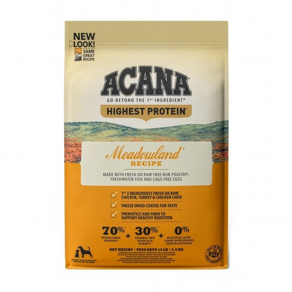 Acana Regionals Meadowland para Perros alimento seco con pollo de corral, pavo y pescado de agua dulce, receta rica en proteína.
