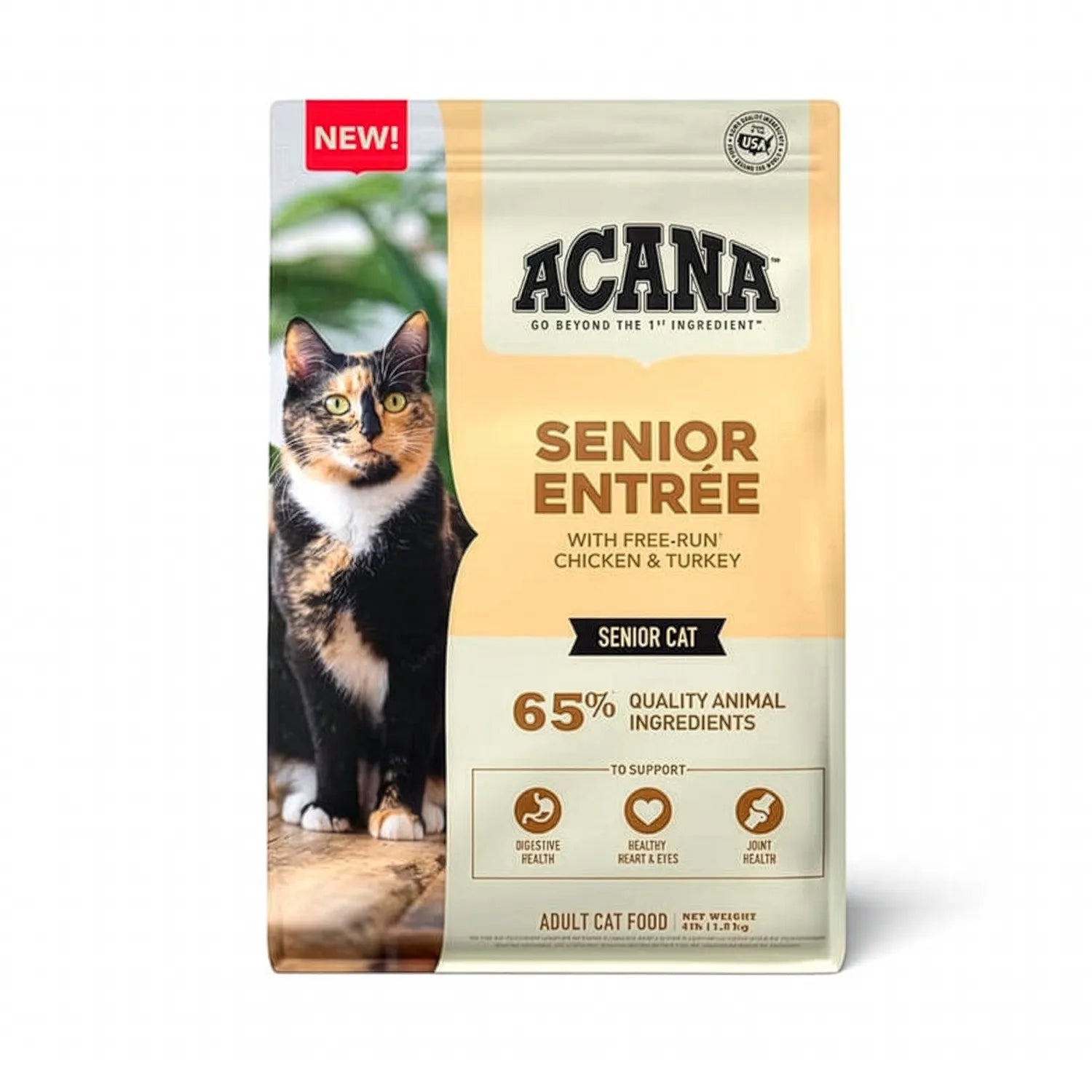 Acana Entrée para Gatos Senior alimento seco con pollo y pavo criados en libertad, receta rica en proteína para gatos mayores.