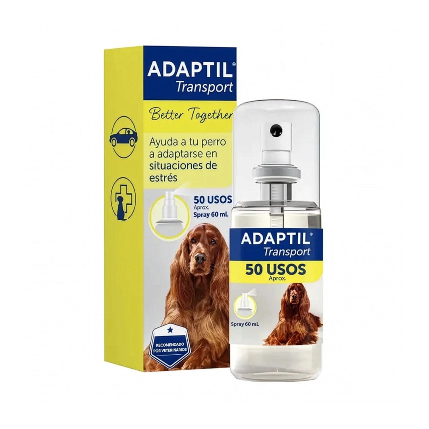 Adaptil Transport Spray para perros con envase y caja de 60 mL, ayuda a reducir el estrés durante viajes y traslados
