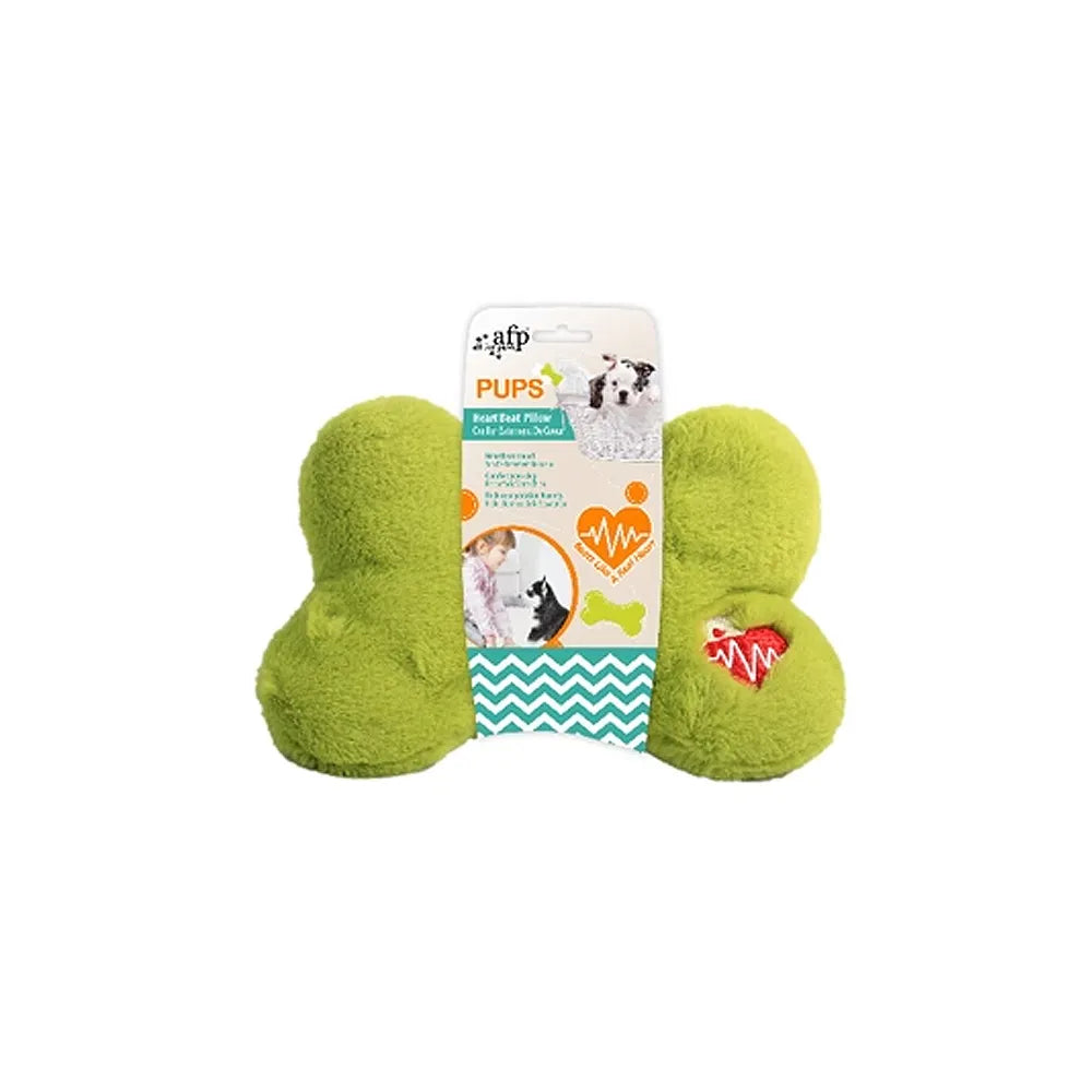 All for Paws Pups Almohada Huesito con Latido Corazón, peluche verde en forma de hueso con función calmante para perros pequeños