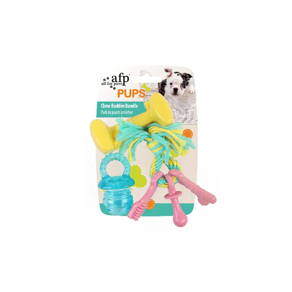All for Paws Pups Pack Juguetes para Morder, set multicolor con cuerda y juguetes de goma para cachorros en empaque original