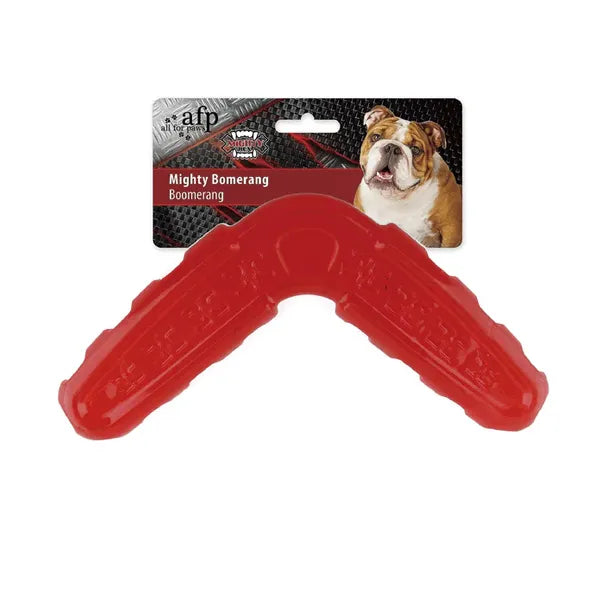 All for Paws Juguete Mighty Rex Boomerang rojo, juguete resistente en forma de búmeran con textura para morder y jugar