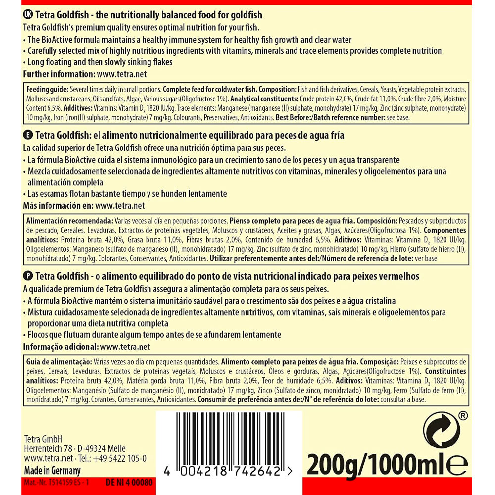 Alimento para Peces Dorados "Goldfish Flakes" Tetra 