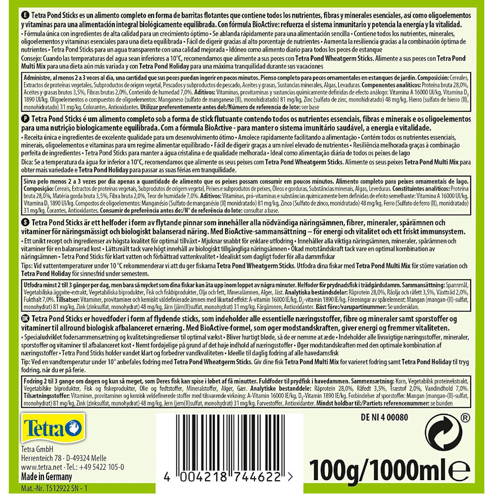 Alimento para Peces de Estanque "Pond Sticks" Tetra - 4 litros / 450 gramos