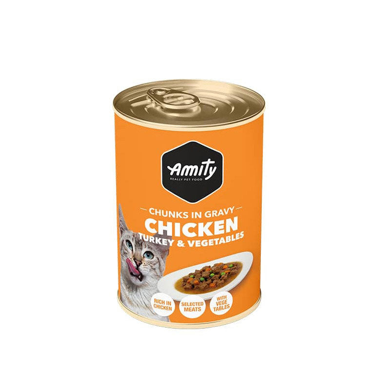 Amity Premium Lata Chunks in Gravy Pollo, Pavo y Vegetales para Gatos 415 g