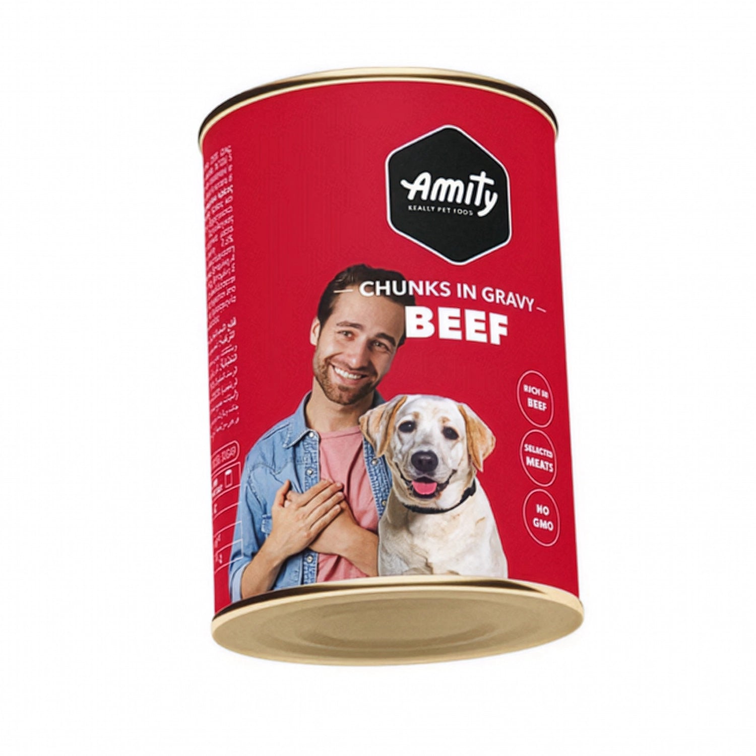 Lata Amity Premium Lata Chunks in Gravy Vacuno para Perros, receta húmeda con carne de vacuno en salsa para perros adultos.