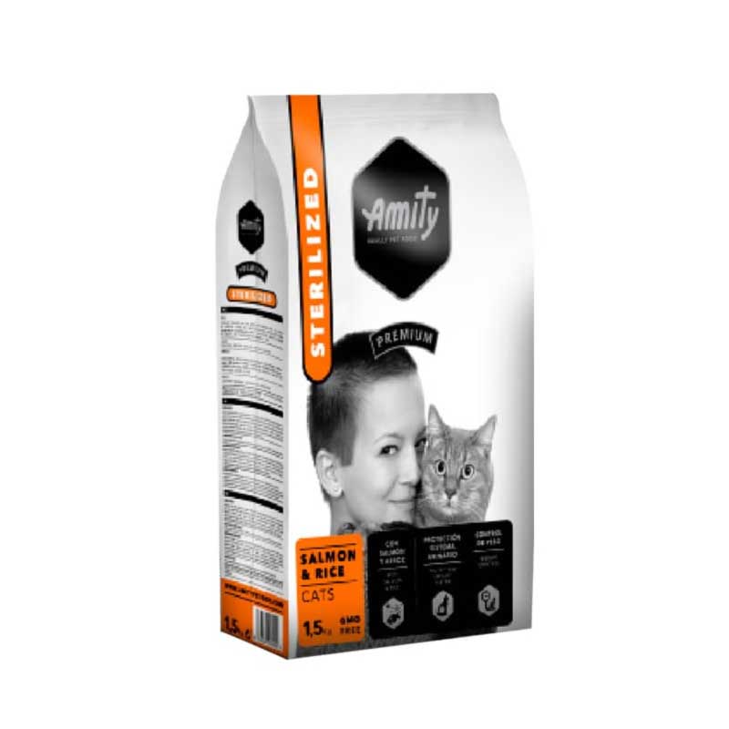Amity Premium Salmón y Arroz para Gatos Esterilizados - 1,5 Kg
