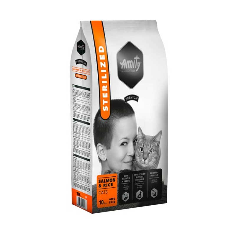 Amity Premium Salmón y Arroz para Gatos Esterilizados - 10 Kg