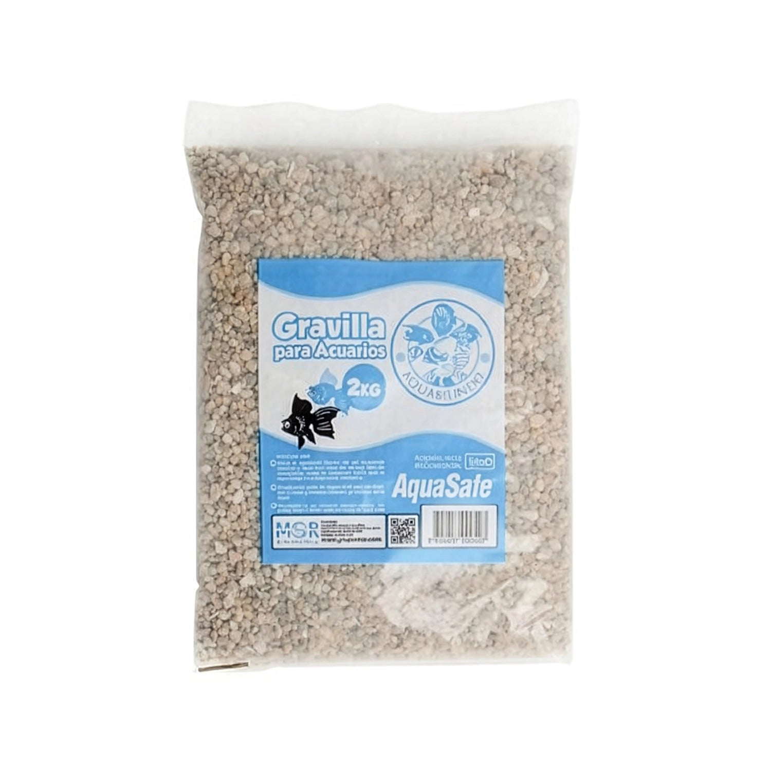 Gravilla Común para Acuarios 2 kg en bolsa transparente, con piedras naturales de grano fino para decorar y acondicionar el fondo del acuario.