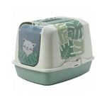 Arenero Trendy Cat Moderna, caja sanitaria cerrada para gatos con puerta abatible y diseño decorativo.