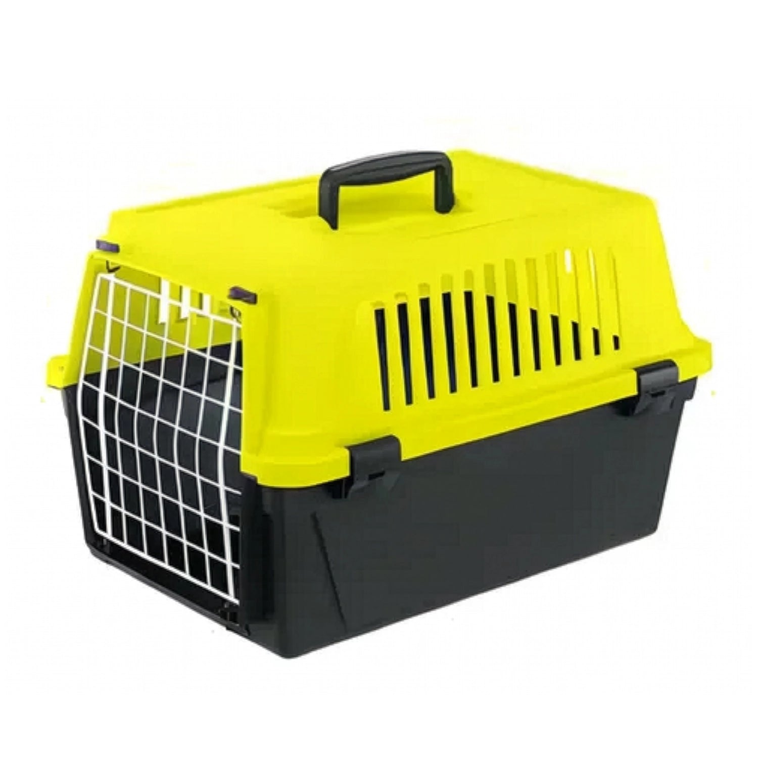 Transportadora Atlas 10 Ferplast con puerta metálica, rejillas de ventilación y asa superior, ideal para el traslado seguro de mascotas.