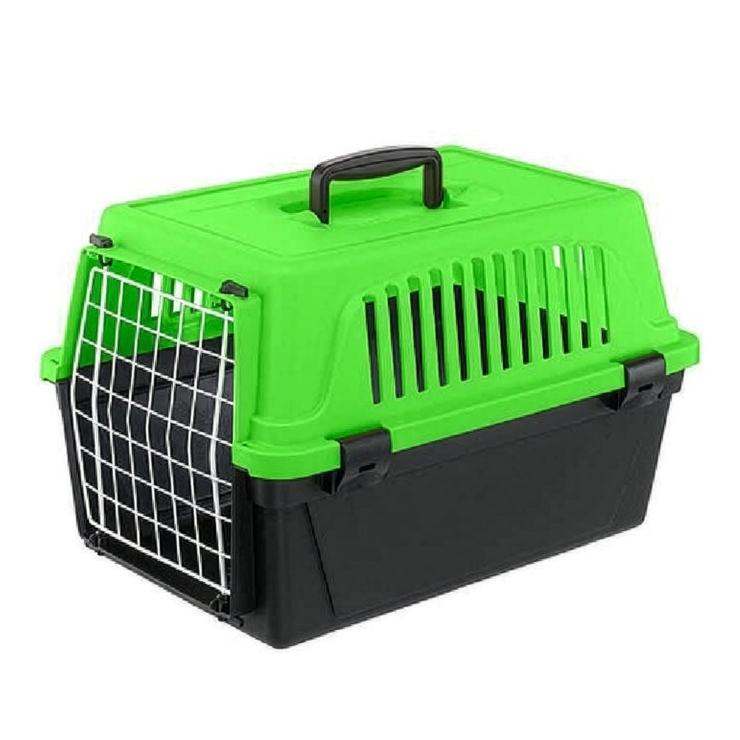 Transportadora Atlas 10 Ferplast con puerta metálica, rejillas de ventilación y asa superior, ideal para el traslado seguro de mascotas.