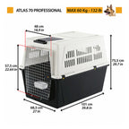 Transportadora Atlas 20 Ferplast con puerta metálica, rejillas de ventilación y asa superior, ideal para el traslado seguro de mascotas.