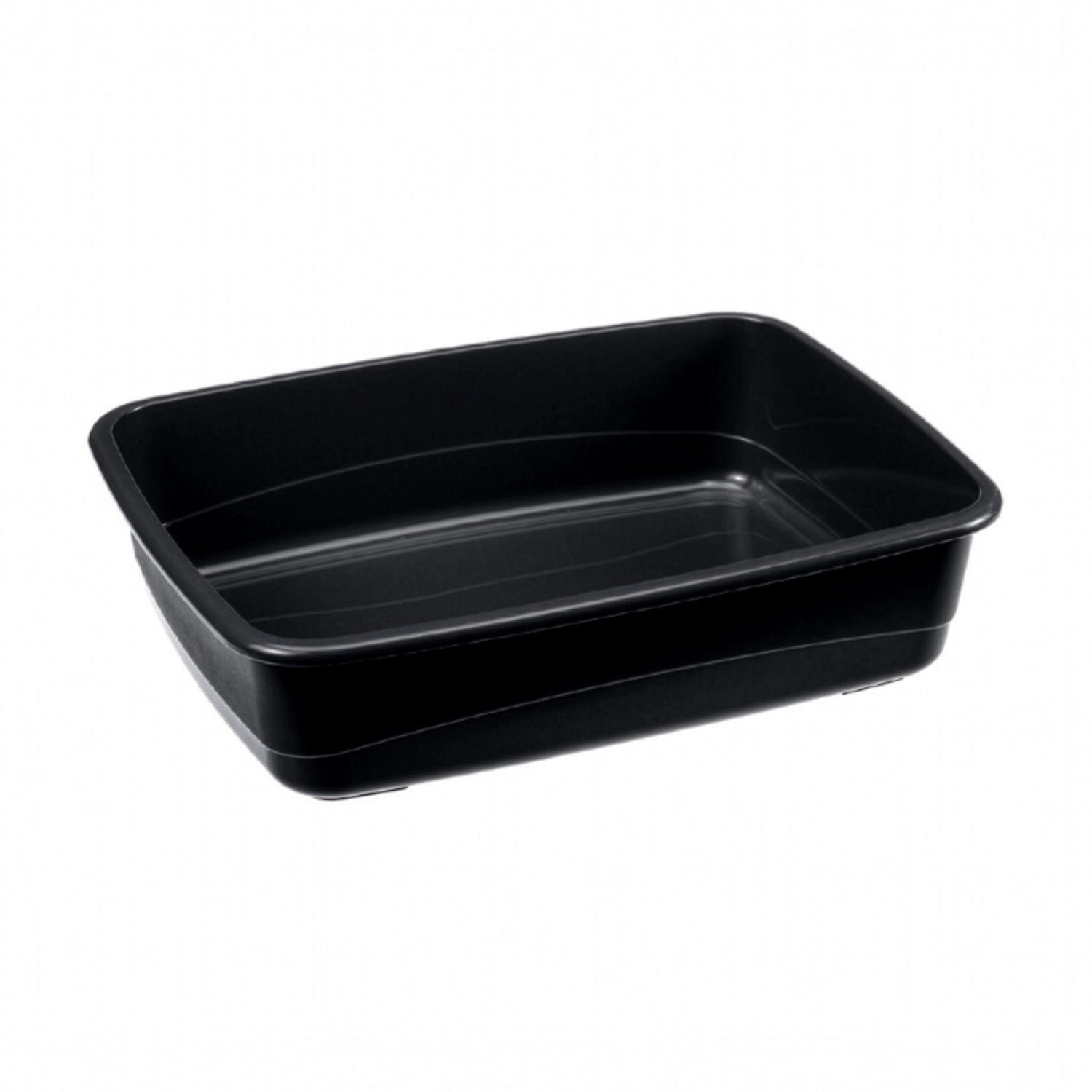 Bandeja Sanitaria NIP 10 de plástico negro con diseño abierto y bordes elevados, ideal para la higiene diaria de gatos pequeños.