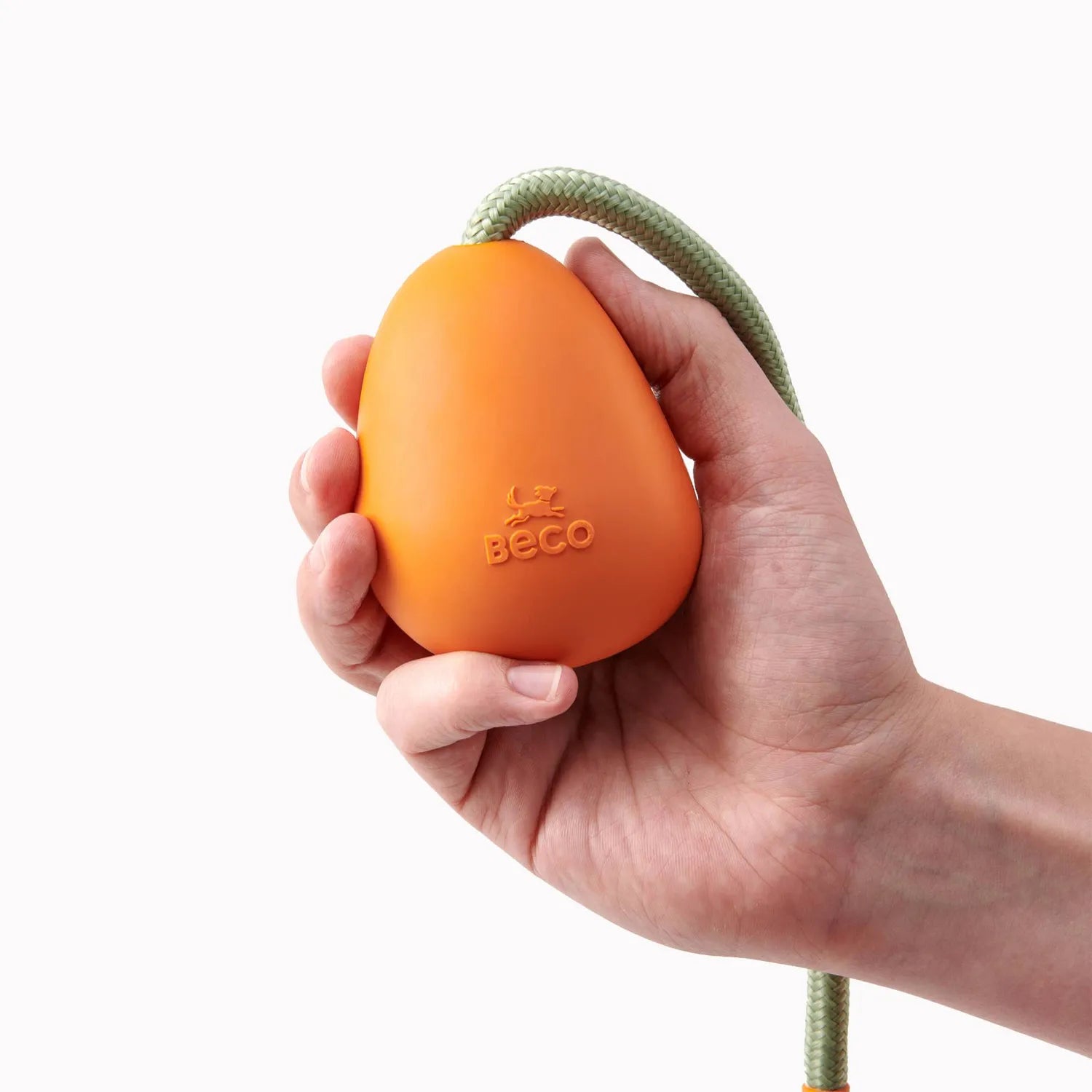 Beco Juguete Goma Natural Pebble para Lanzar, pelota naranja con cuerda resistente para perros, diseño simple y material ecológico