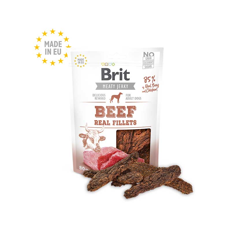 Snack Brit Jerky Filetes de Vacuno para Perros - 80 g