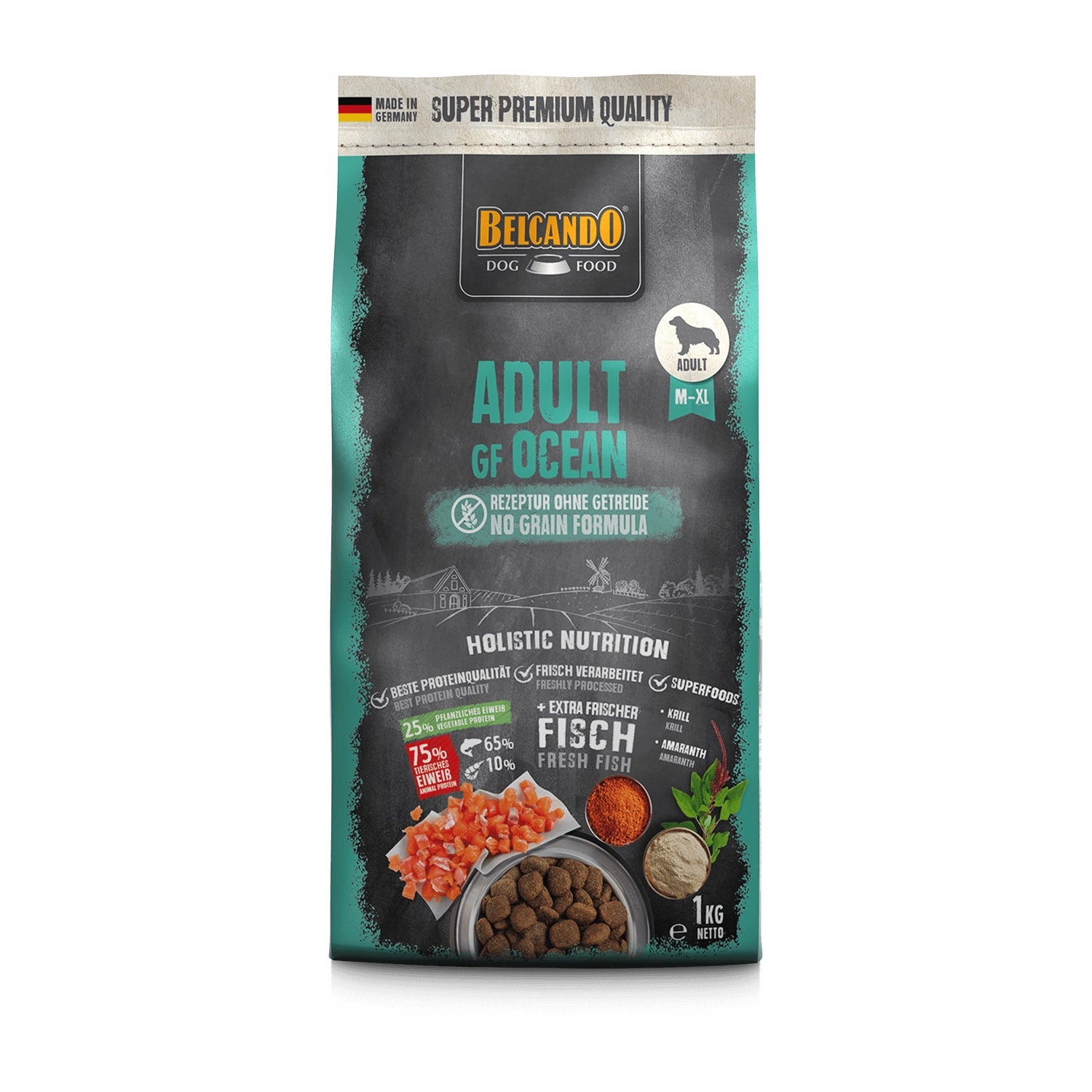 Belcando Adult GF Ocean para perros adultos, alimento grain free con pescado fresco, krill y croquetas premium.