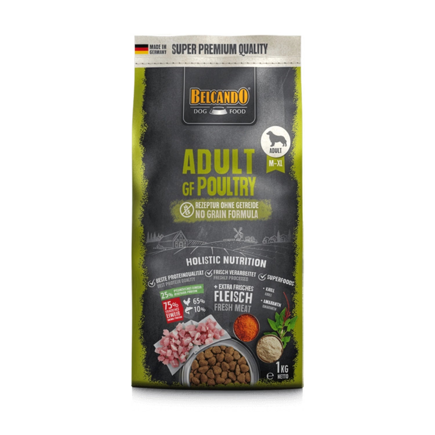 Belcando Adult GF Poultry en saco premium para perros adultos, fórmula grain free con proteína de ave fresca.