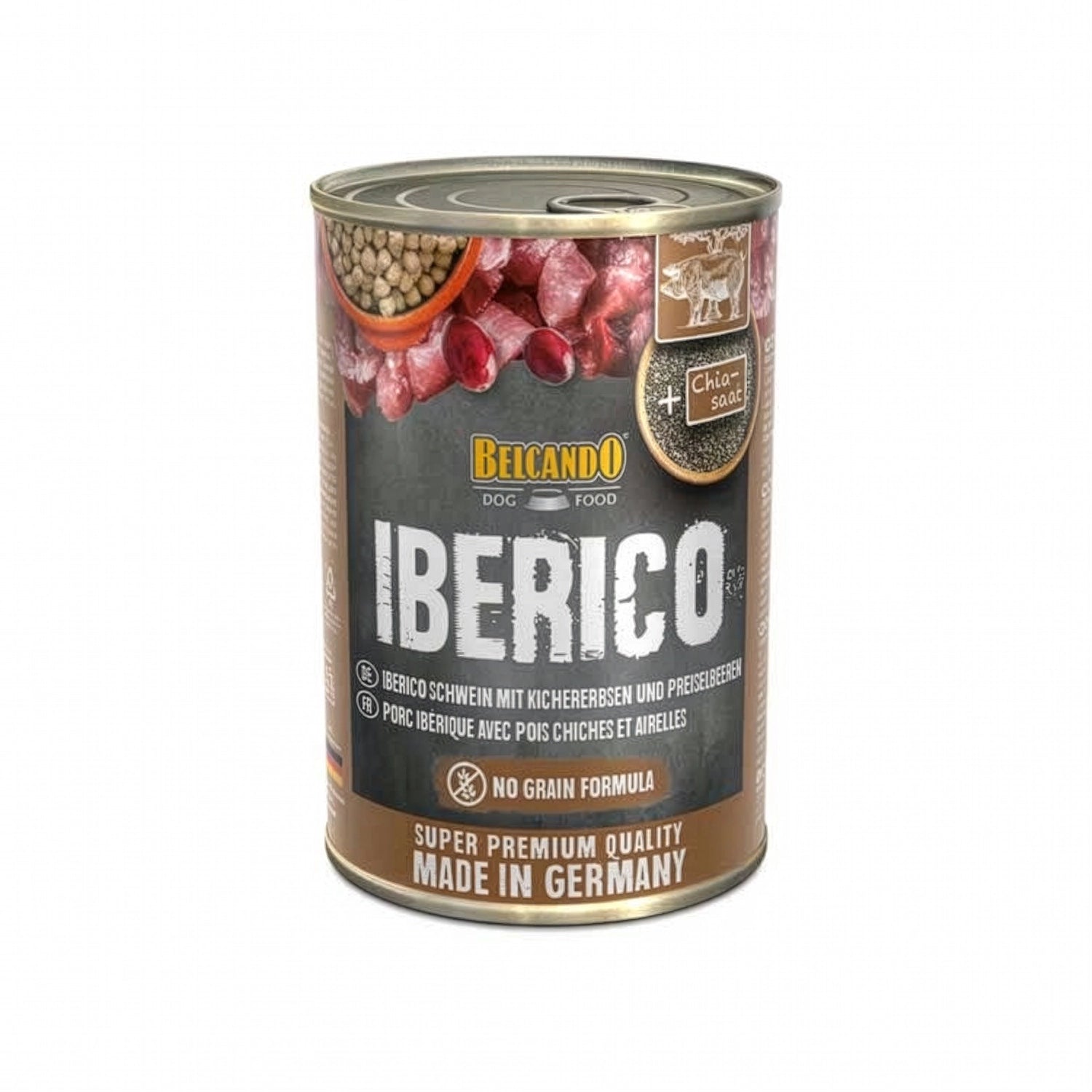 Belcando Lata Cerdo Ibérico, Garbanzos y Arándanos para perros 400 g, alimento húmedo grain free con chía.
