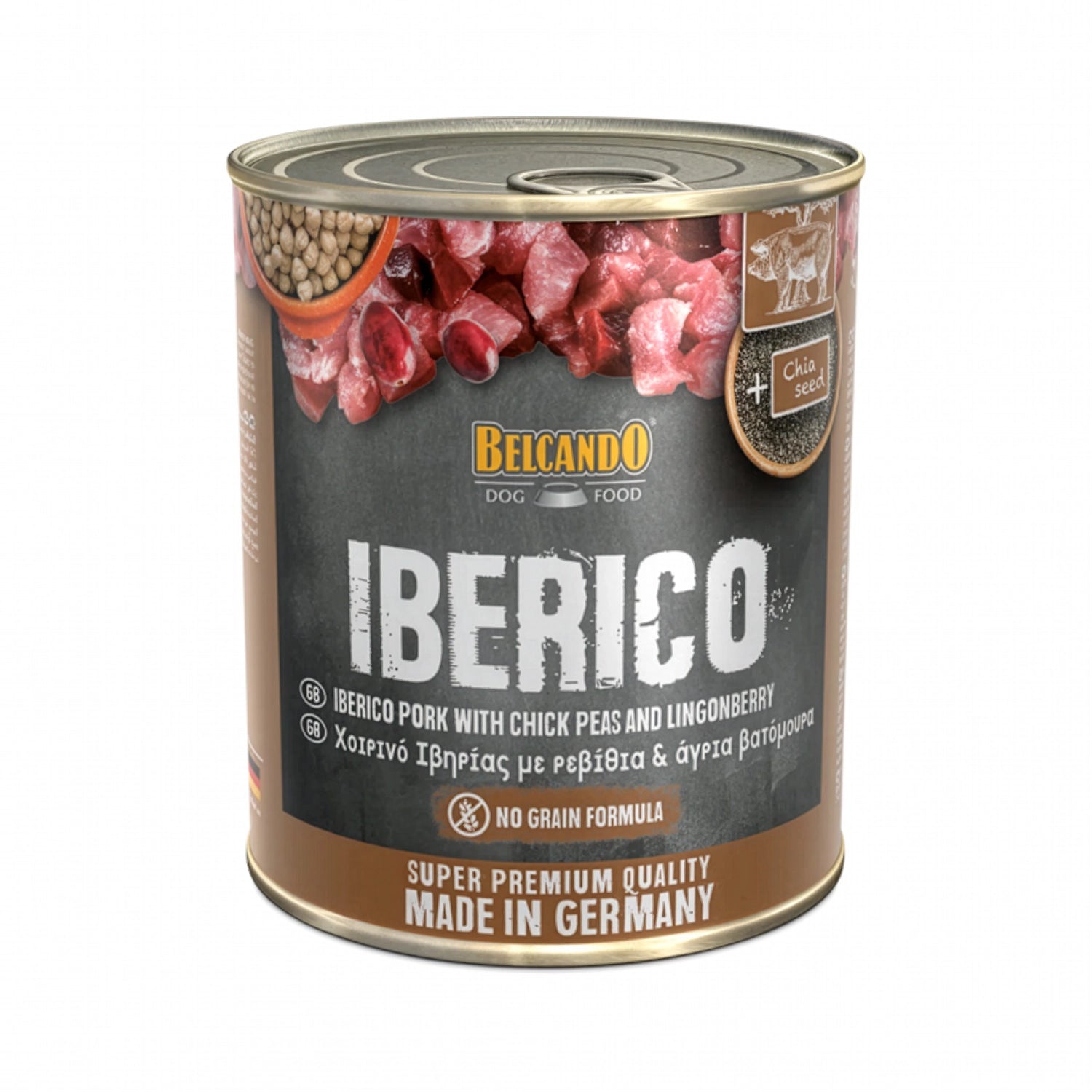 Belcando Lata Cerdo Ibérico, Garbanzos y Arándanos para perros 800 g, alimento húmedo grain free con chía.