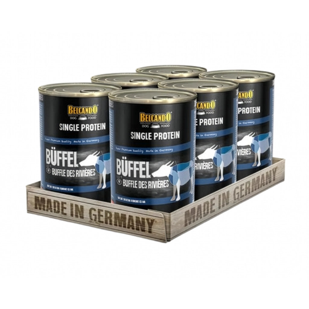 Belcando Lata Single Protein Búfalo de Agua 400 g para perros, alimento húmedo premium con proteína única.