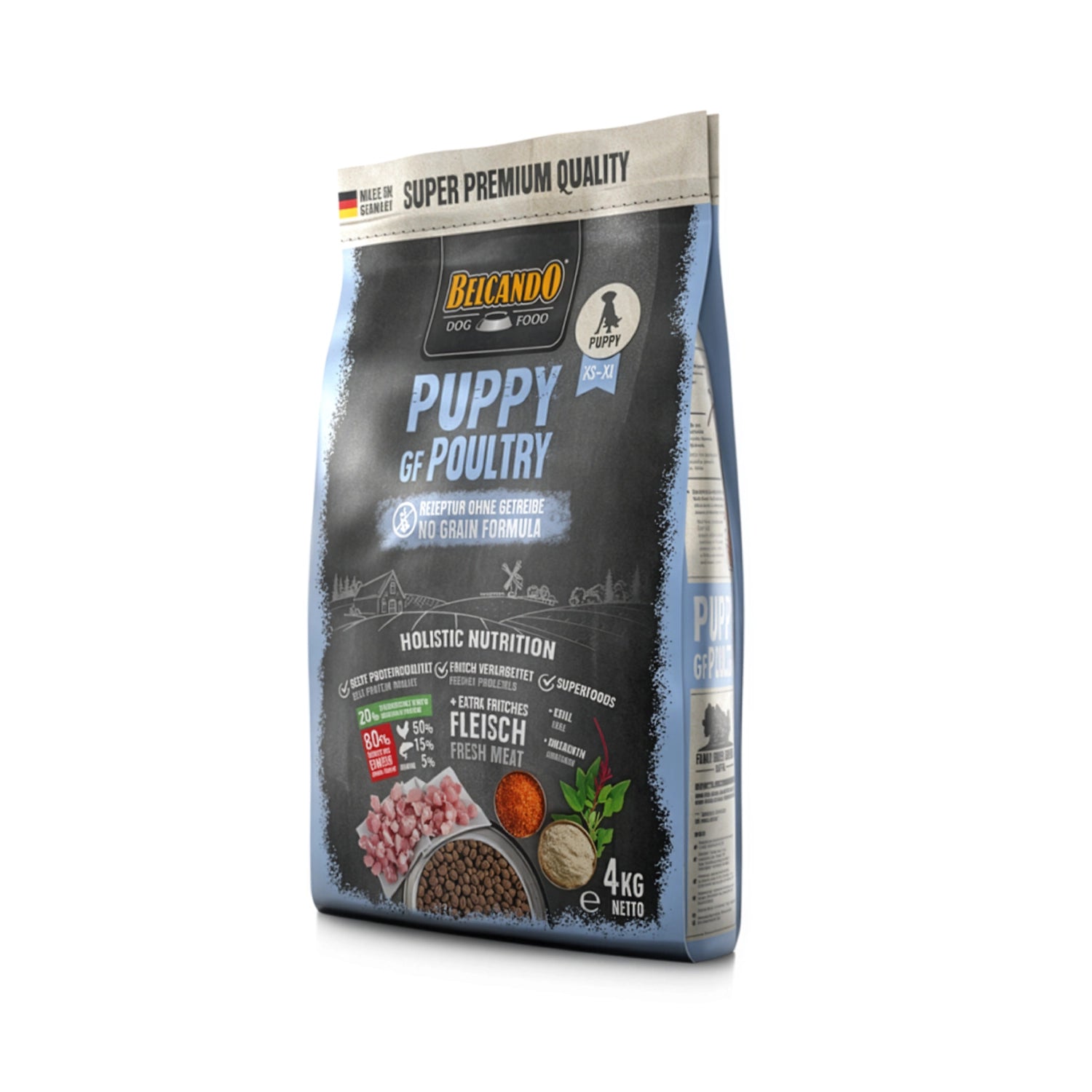 Belcando Puppy Grain Free Poultry alimento seco para cachorros, receta sin granos con ave fresca y superfoods.