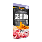 Belcando Pouch Senior Finest Selection Carne en pouch para perros mayores, con ingredientes visibles como carne y calabaza.