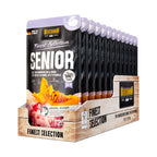 Belcando Pouch Senior Finest Selection Carne en pouch para perros mayores, con ingredientes visibles como carne y calabaza.