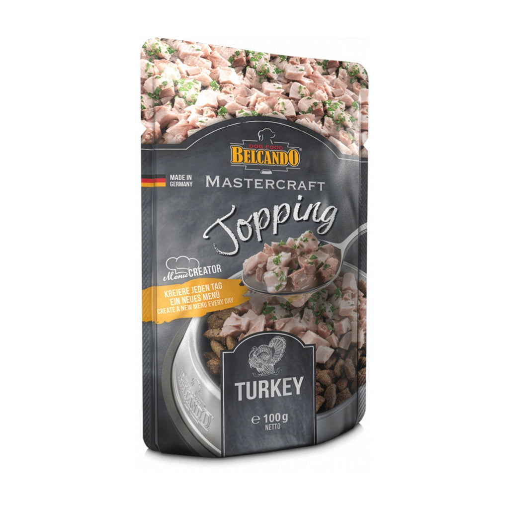 Pouch Belcando Topping Pouch de Pavo para perros, con topping húmedo de pavo y diseño premium Mastercraft.