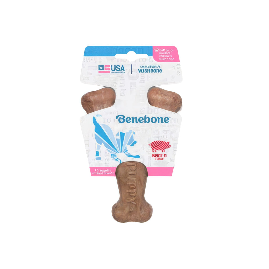 Benebone Juguete "Wishbone" Sabor Tocino para Cachorros, mordedor con forma de hueso para aliviar la dentición y promover una masticación segura.