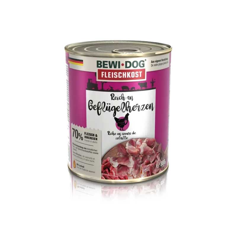 Bewi Dog Lata Rico en Corazones de Ave - 800 g