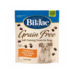 Bolsa de Bocados Blandos Bil Jac Grain Free Pollo y Camote con snacks suaves para perros y fórmula sin granos.