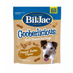 Bolsa de Premios Bil-Jac Gooberlicious para perros con sabor mantequilla de maní y snacks suaves en forma de hueso.