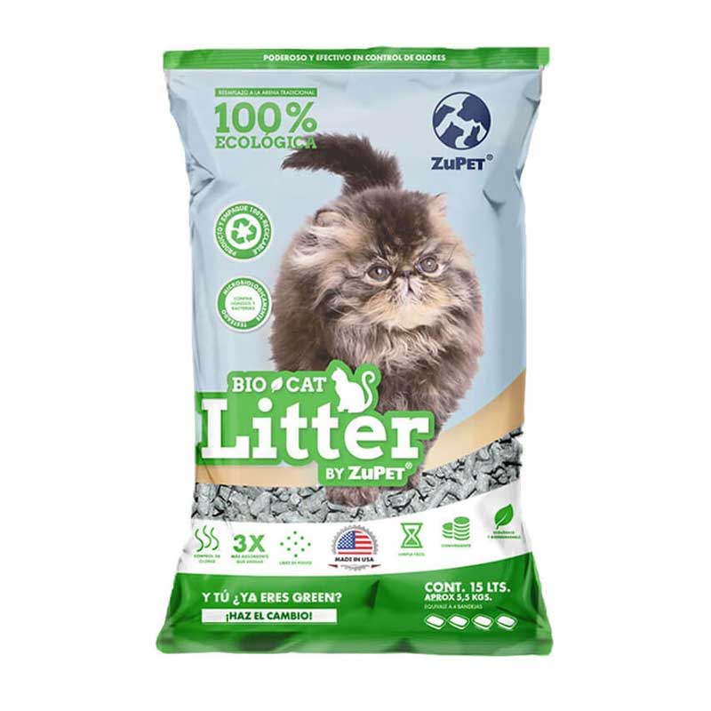 Biocat Litter Zupet Sustrato de papel empaque con gato peludo, sustrato ecológico de papel reciclado con alta absorción y bajo polvo