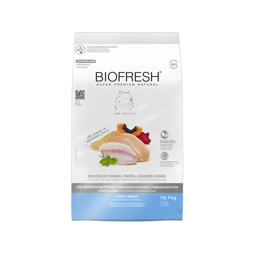 Biofresh para Perros Castrados Razas Medianas bolsa de comida con ingredientes naturales como carne, frutas y hierbas