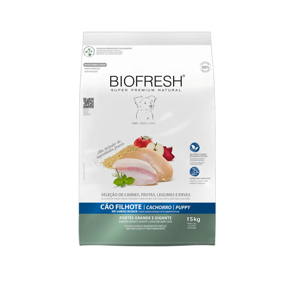 Biofresh para Cachorros Razas Grandes y Gigantes alimento seco en bolsa blanca con pollo, frutas y fórmula natural premium