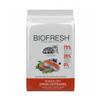 Biofresh para Gatos Castrados bolsa de comida seca sin granos con imagen de salmón, frutas y gráfico nutricional en el frente