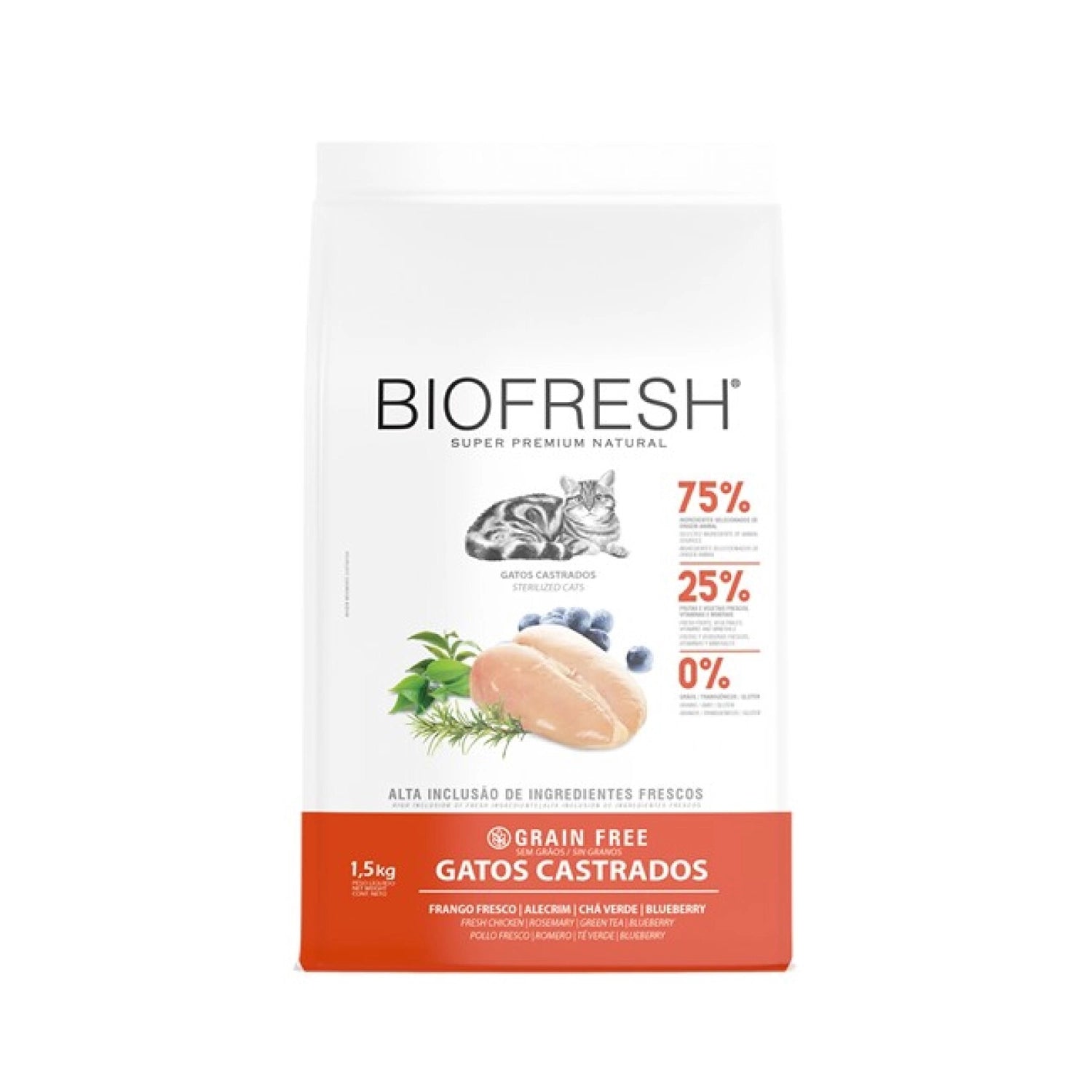 Biofresh Pollo para Gatos Castrados, alimento grain free con pollo fresco, hierbas y arándanos en bolsa de 1,5 kg.