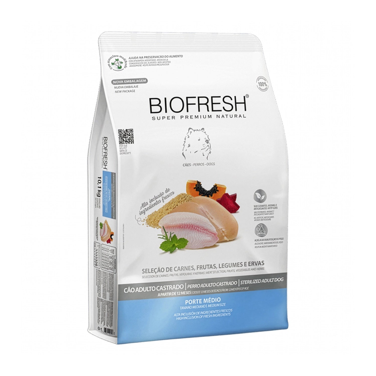Biofresh para Perros Castrados Razas Medianas con pollo, frutas y hierbas frescas en bolsa premium natural.