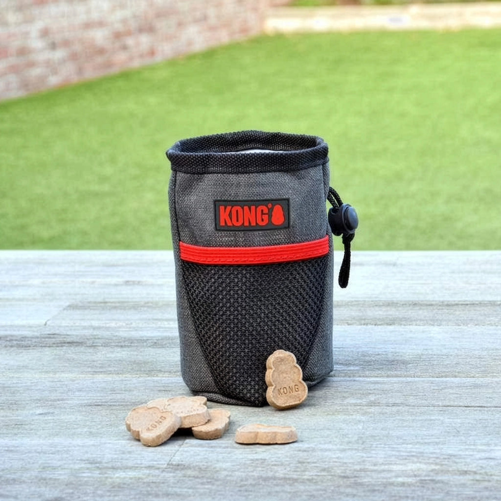 KONG Bolsa Porta Premios Train & Treat con bolsillo de malla, cierre ajustable y mosquetón para llevar snacks durante el entrenamiento.