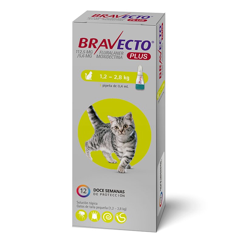 Antiparasitario Pipeta BRAVECTO PLUS para Gatos - 6,25 a 12.5 kilos (500 mg)