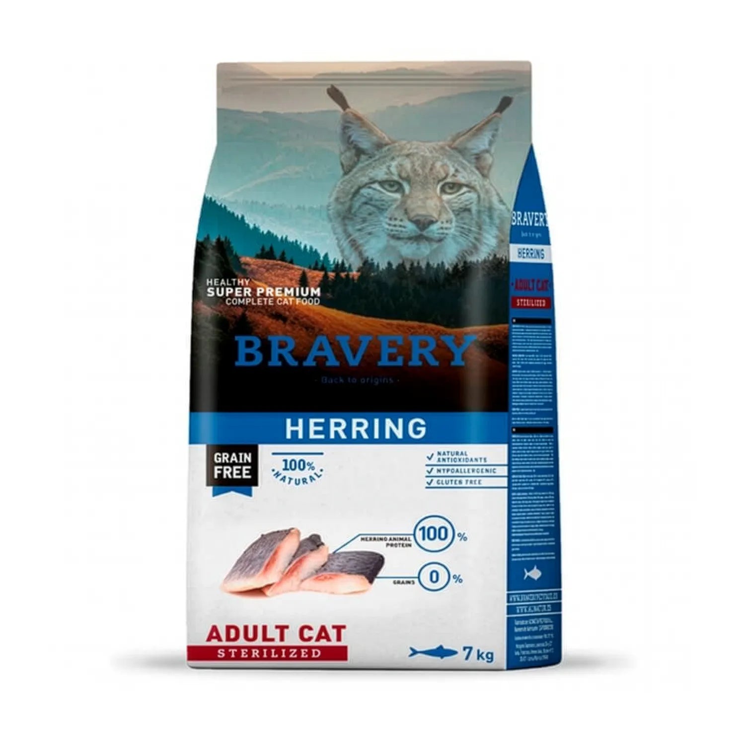 Bravery Arenque para Gatos Esterilizados, alimento seco adult cat sterilized con imagen de pescado, receta completa sin granos
