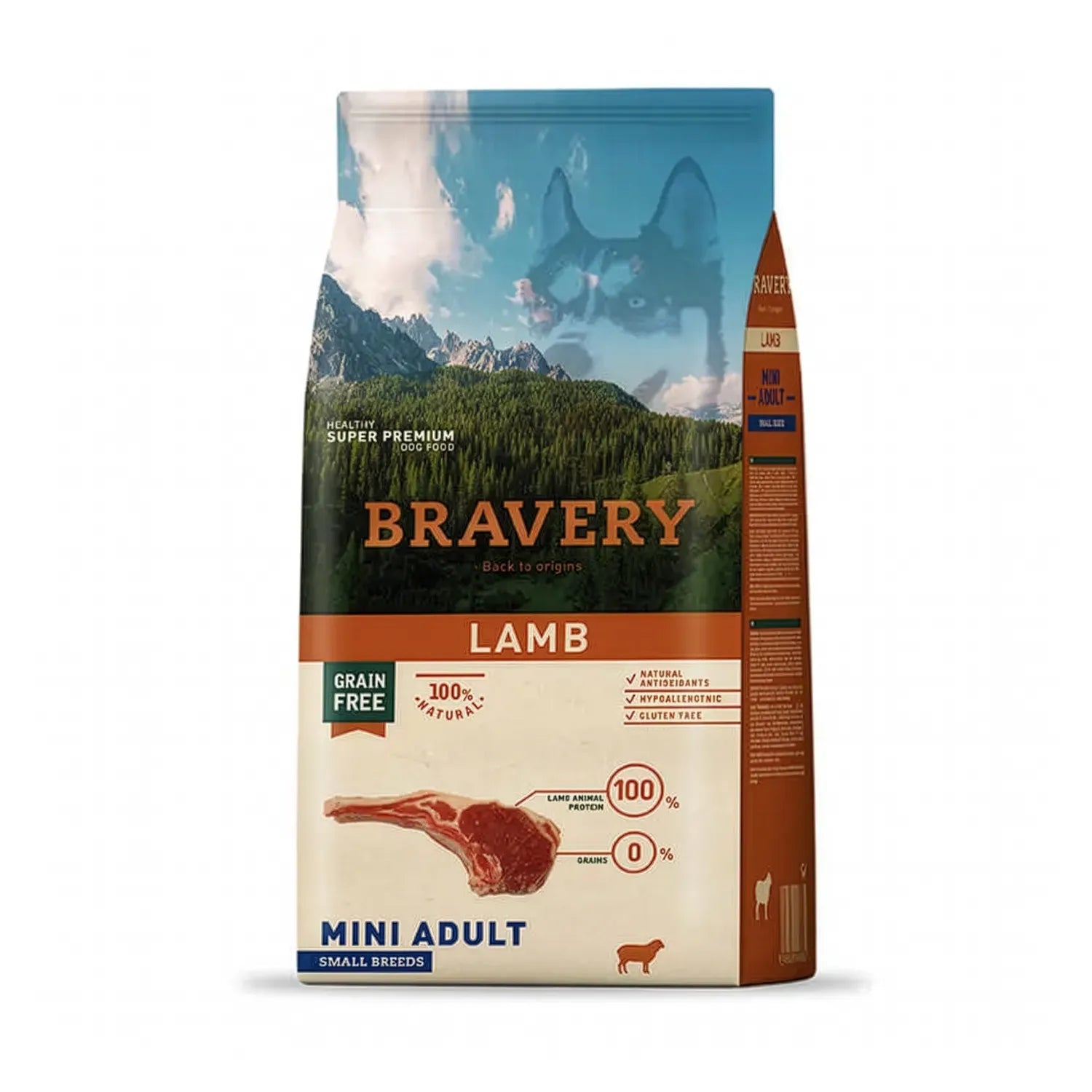 Bravery Cordero Razas Pequeñas, bolsa de comida premium para perros mini adultos con proteína de cordero y diseño de paisaje natural