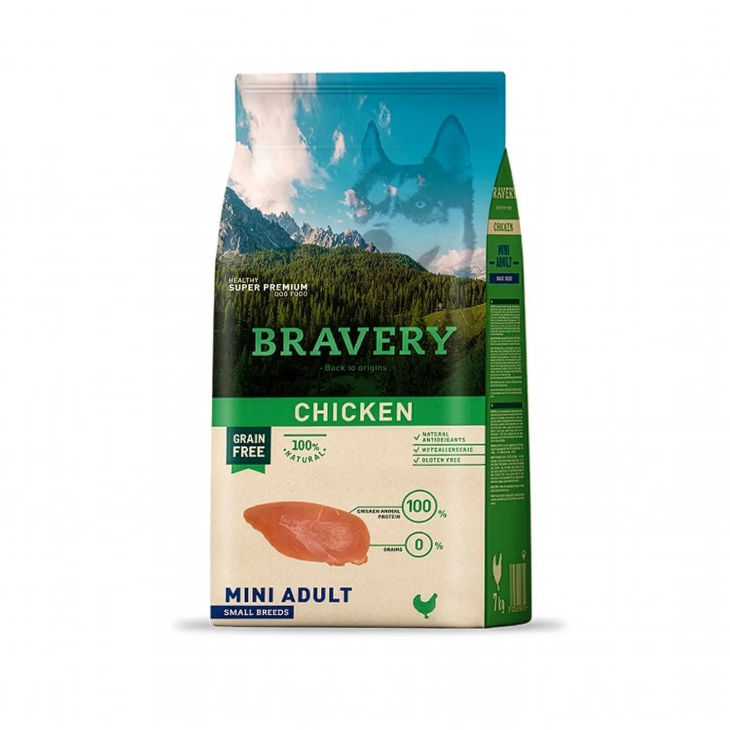 Bravery Pollo Razas Pequeñas, saco de alimento seco mini adult con pollo, fórmula grain free 100% natural para perros pequeños
