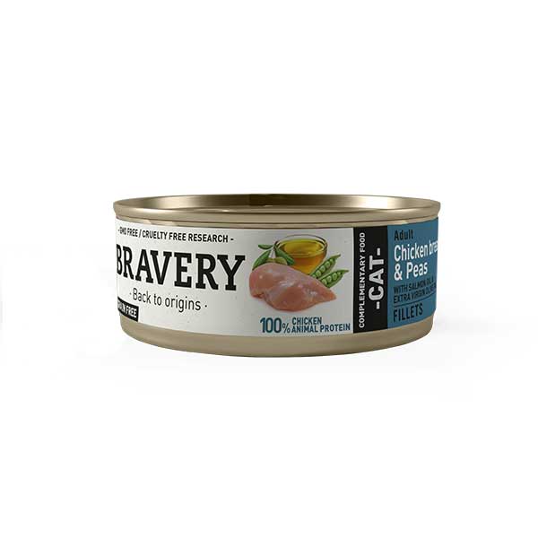 Bravery Húmedo de Pollo y Guisantes para Gatos Adultos 70 g