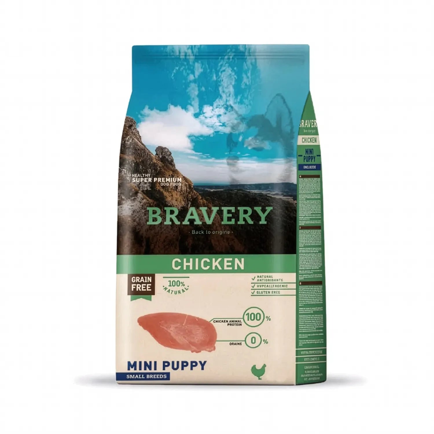 Bravery Cachorro Pollo Razas Pequeñas, alimento seco mini puppy con pollo, saco con ilustración natural y sello 100% proteína animal
